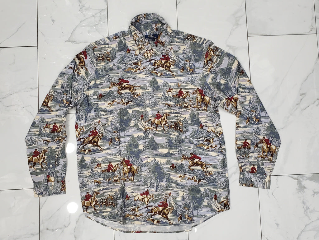 Nwt Polo Ralph Lauren Allover Equestrian Print Classic Fit Button Up