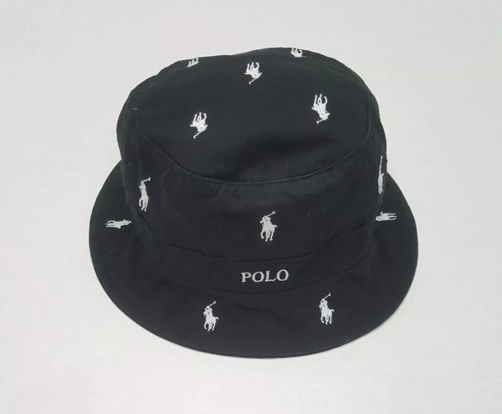 Nwt Polo Ralph Lauren Black Allover Pony Bucket Hat