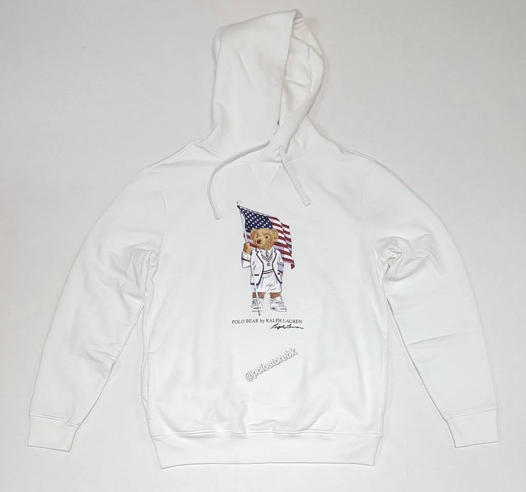 Nwt Polo Ralph Lauren White Olympic American Flag Teddy Bear Hoodie