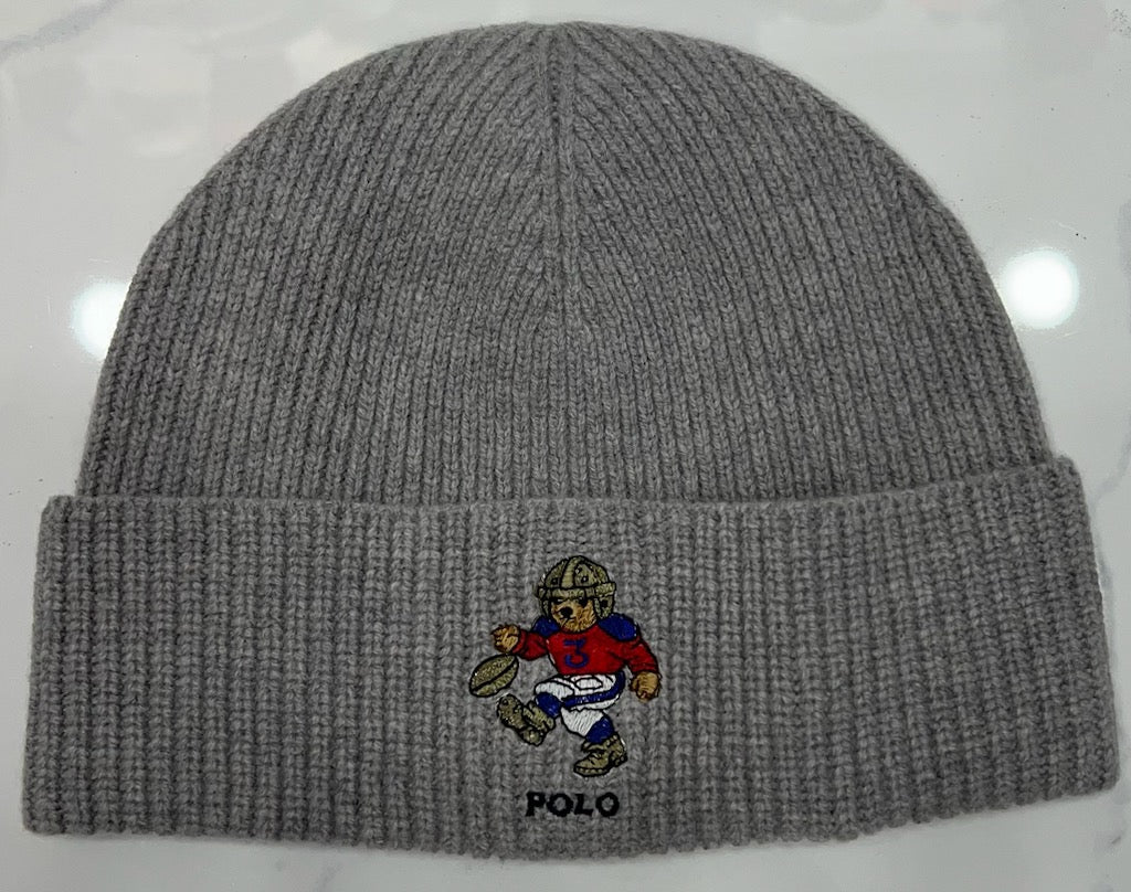 Nwt Polo Ralph Lauren Grey Football Teddy Bear Embroidered Skully