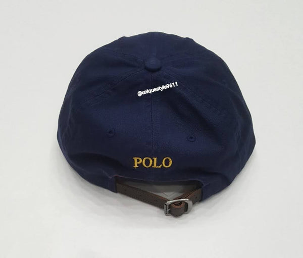 Nwt Polo Ralph Lauren Navy Cross Flag Long Bill Adjustable Strap Back Hat - Unique Style