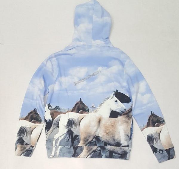 Nwt Polo Ralph Lauren Allover Print Horses Polo Sport Hoodie - Unique Style