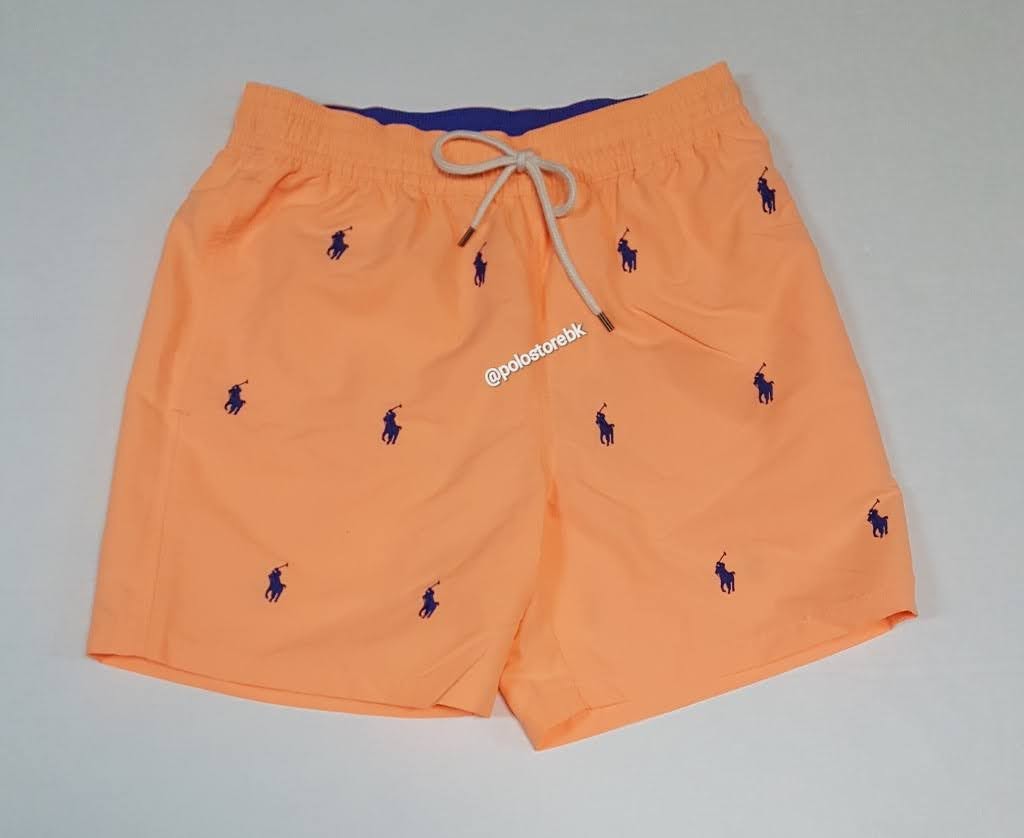 Nwt Polo Ralph Lauren Orange Allover Pony Swim Trunks