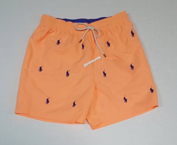 Nwt Polo Ralph Lauren Orange Allover Pony Swim Trunks - Unique Style