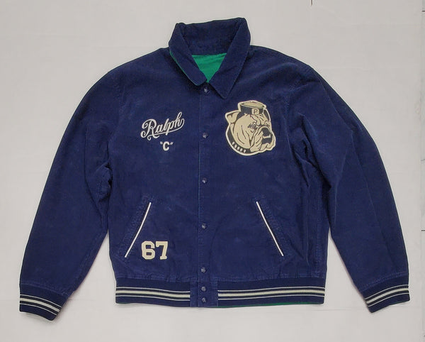 Nwt Polo Ralph Lauren Reversible Green Satin New York State Champs /Navy Corduroy P Patch 67 Jacket - Unique Style