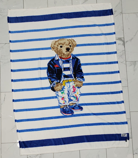 Nwt Polo Ralph Lauren Stripe Painted Teddy Bear Throw Blanket - Unique Style