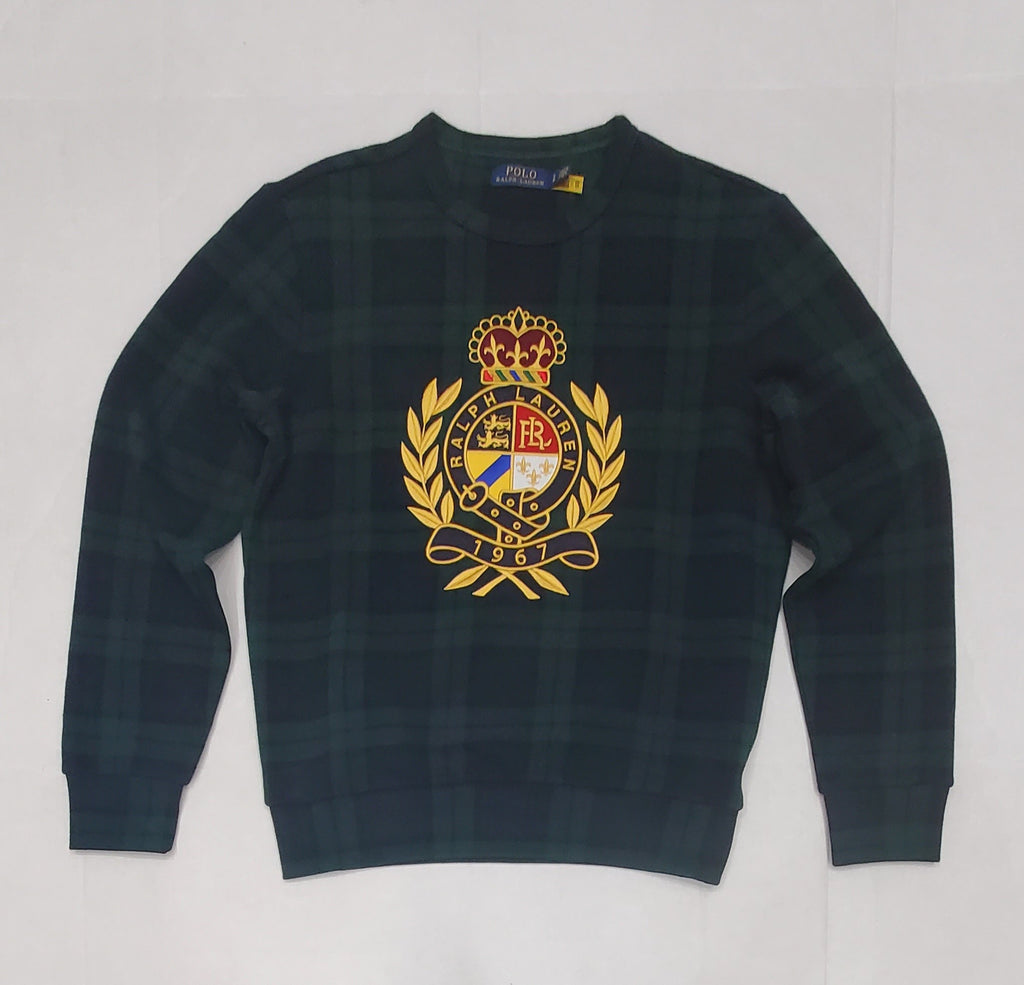 Nwt Polo Ralph Lauren Plaid Green Crest Sweatshirt