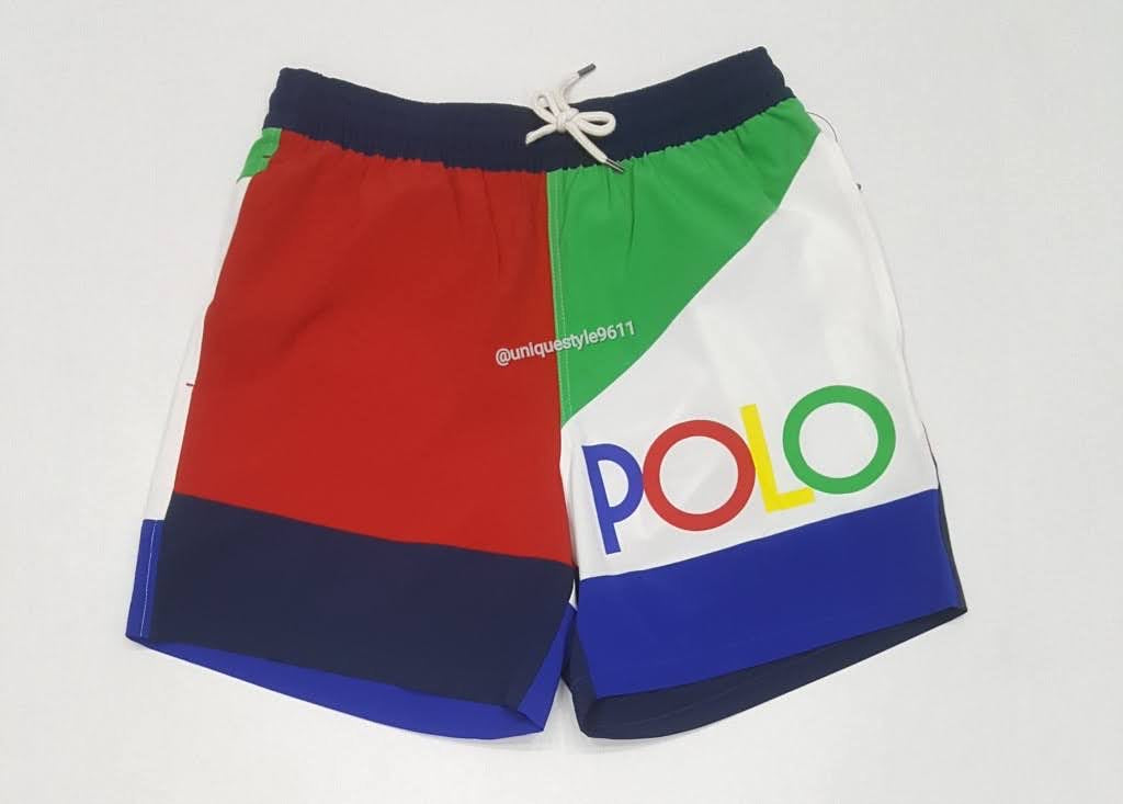 Nwt Polo Ralph Lauren Color Block Spellout Swim Trunks