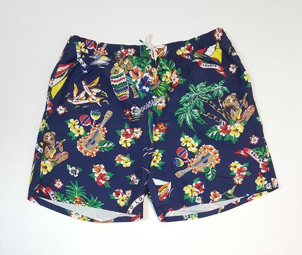 Nwt Polo Ralph Lauren Navy Allover Bear Print Swim Trunks