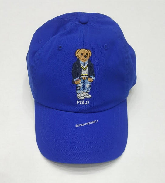 Nwt Polo Ralph Lauren Royal Blue Teddy Bear Adjustable Leather Strap Back Hat - Unique Style
