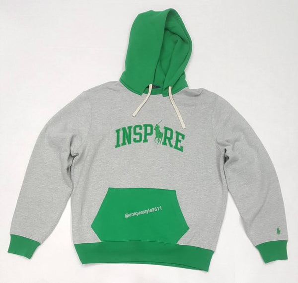 Nwt Polo Ralph Lauren Grey/Green Inspire Big Pony Pullover Hoodie - Unique Style