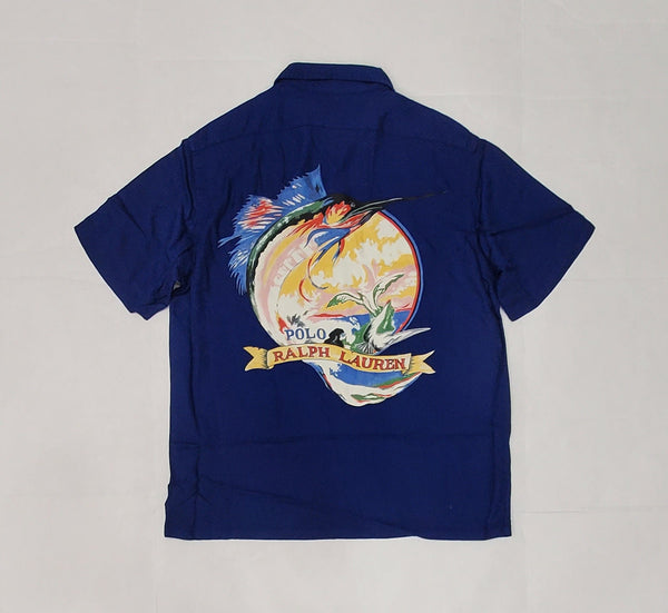 Nwt Polo Ralph Lauren Blue Marlin Classic Fit Camp Short Sleeve Button Up - Unique Style