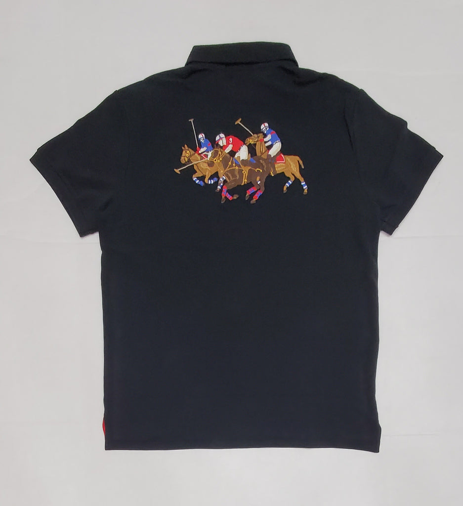 Nwt Polo Ralph Lauren Black Triple Pony Custom Slim Fit Polo