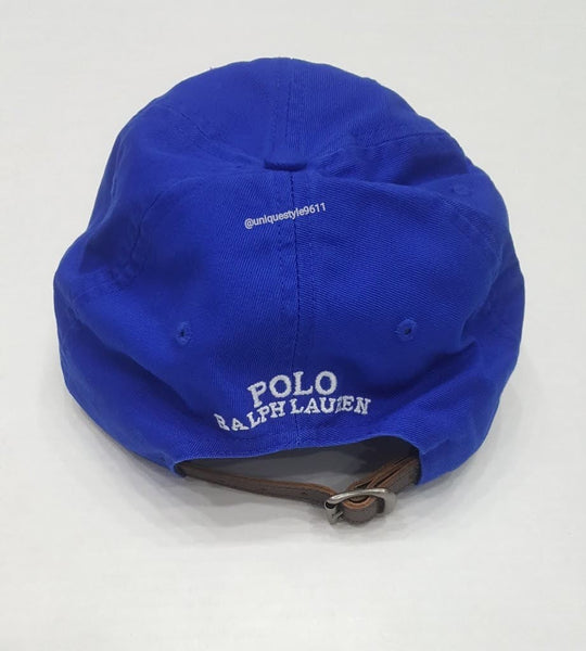 Nwt Polo Ralph Lauren Royal Blue Teddy Bear Adjustable Leather Strap Back Hat - Unique Style