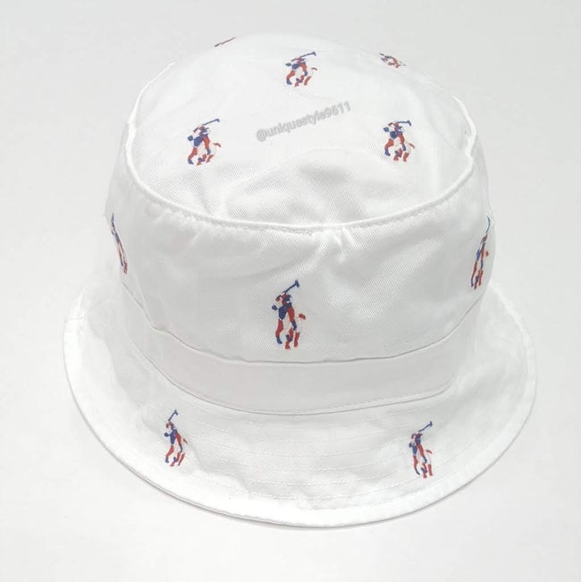 Nwt Polo Ralph Lauren White Allover Pony Bucket Hat - Unique Style