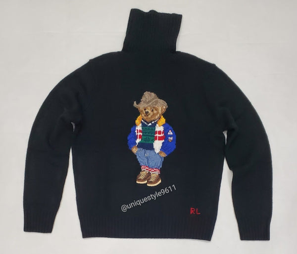 Nwt Polo Ralph Lauren Black Holiday Bear Turtleneck Sweater - Unique Style