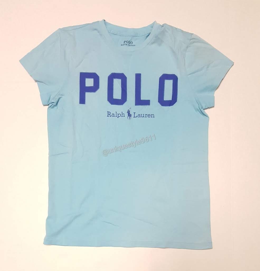 Nwt Polo Ralph Lauren Women Sky Blue Embroidered Spellout Tee