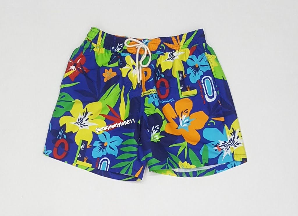 Nwt Polo Ralph Lauren Floral Spellout Swim Trunks