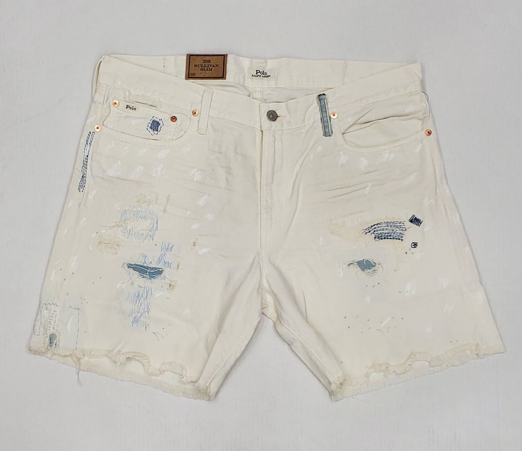 Nwt Polo Ralph Lauren White Sullivan Slim Rips Denim Shorts