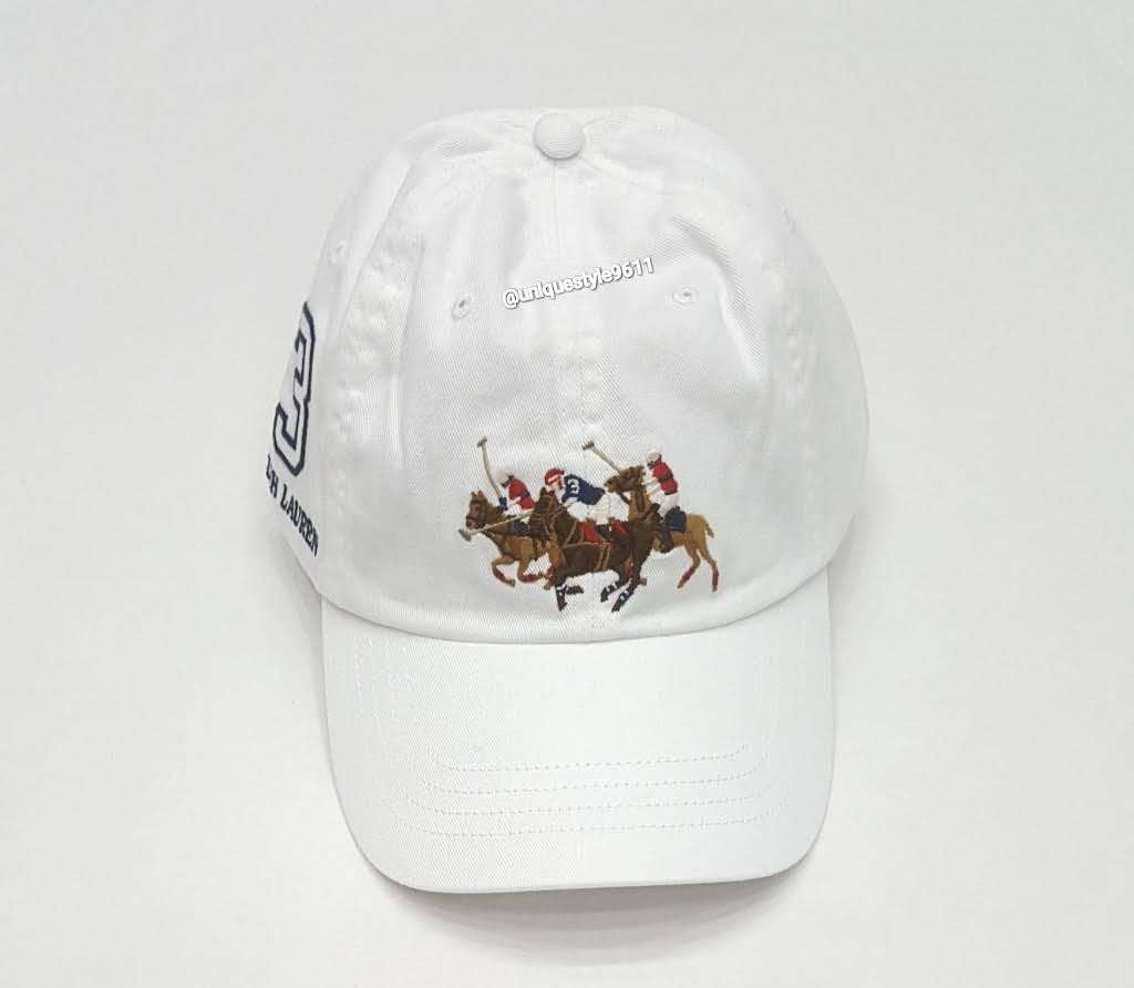 Nwt Polo Ralph Lauren White Triple Pony #3 Leather Adjustable Strap Back