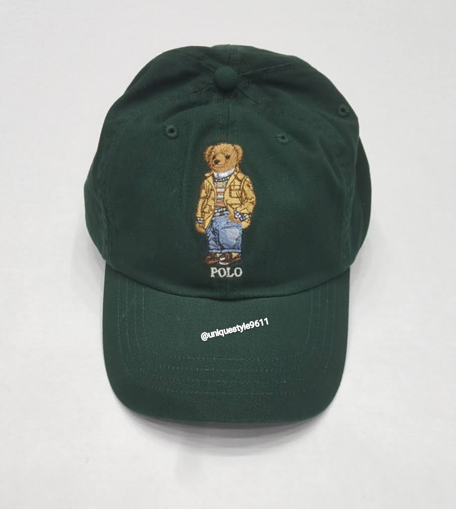 Nwt Polo Ralph Lauren Green Prep Teddy Bear Leather Adjustable Strap Back