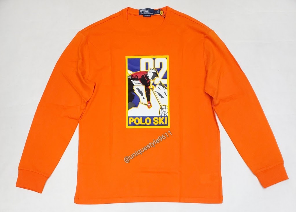 Nwt Polo Ralph Lauren Orange Ski 92 Long Sleeve Classic Fit Tee