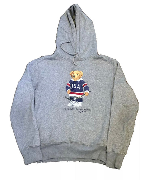 Nwt Polo Big & Tall Grey Hockey USA Teddy Bear Hoodie - Unique Style