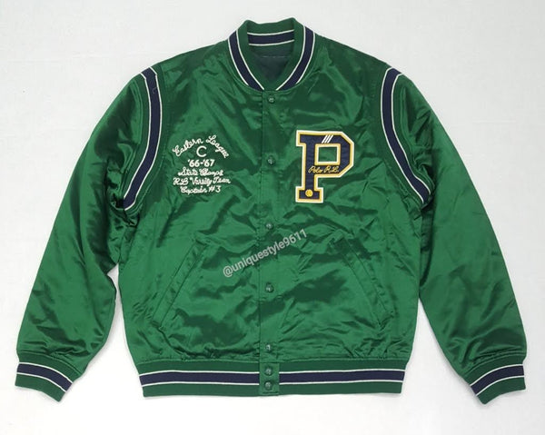 Nwt Polo Ralph Lauren Green Satin 'P ' Jacket - Unique Style