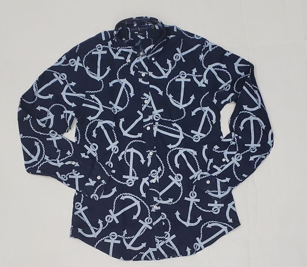 Nwt Polo Ralph Lauren Allover Anchor Slim Fit L/S Button Up