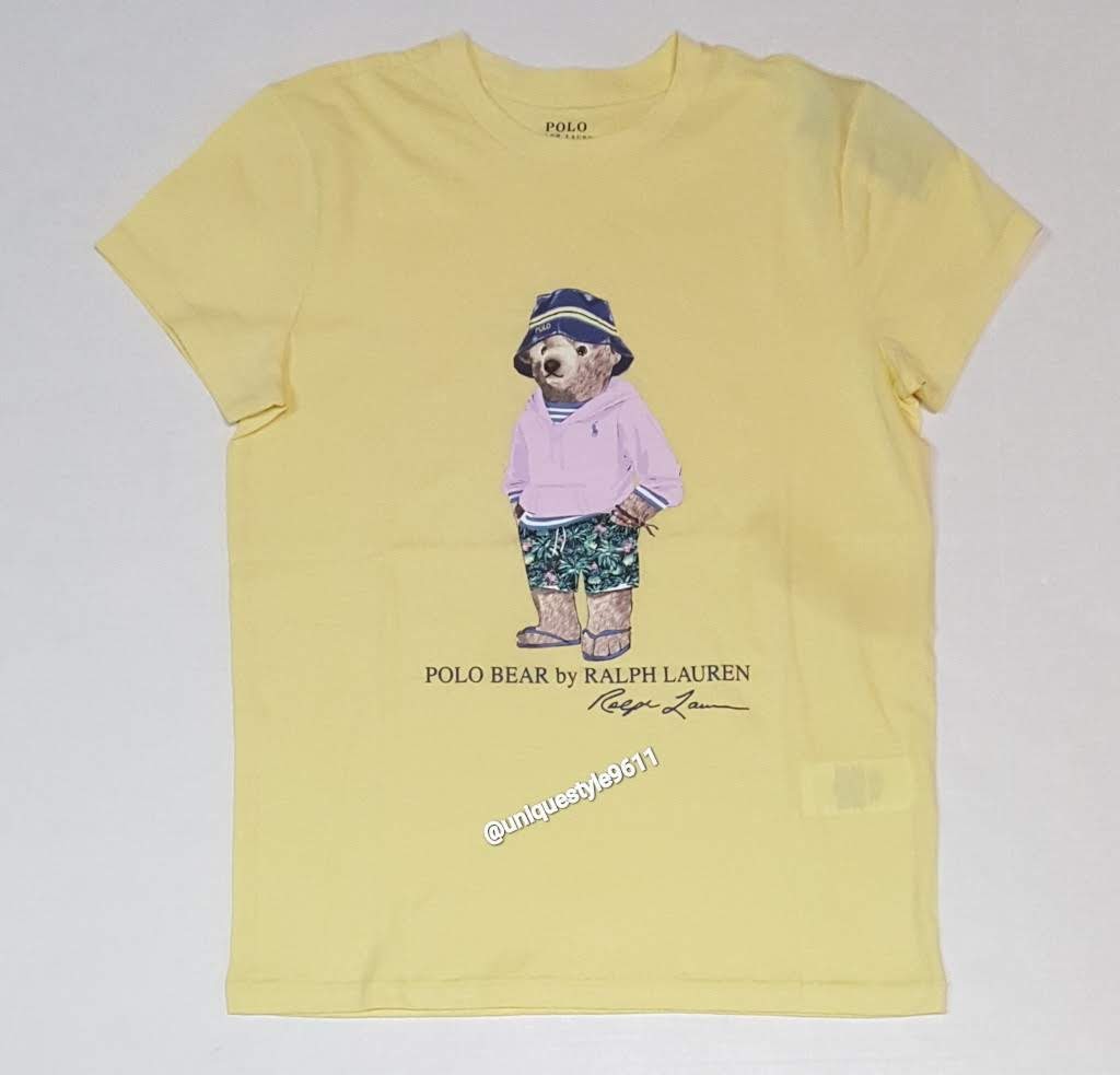 Nwt Polo Ralph Lauren Women's Yellow Beach Bucket Hat Teddy Bear Tee