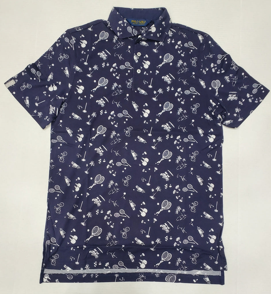 Nwt Polo Golf Ralph Lauren Navy Blue Allover Tennis Print Polo