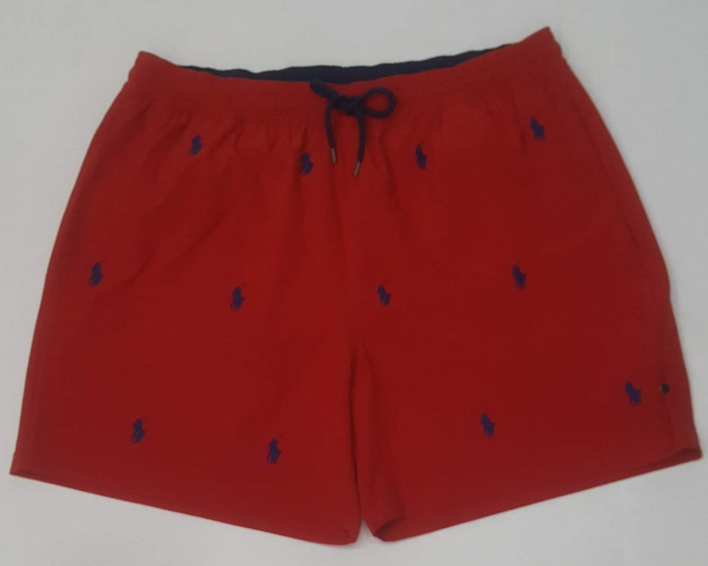 Nwt Polo Ralph Lauren Red Allover Pony Swim Trunks