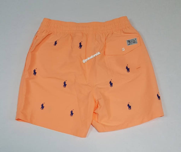 Nwt Polo Ralph Lauren Orange Allover Pony Swim Trunks - Unique Style