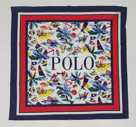 Nwt Polo Ralph Lauren Green/Navy Polo Bear Cotton Bandana