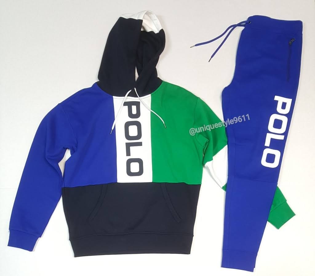 Nwt Polo Ralph Lauren Royal Blue/Green/White Pullover Hoodie with Matching Polo Joggers