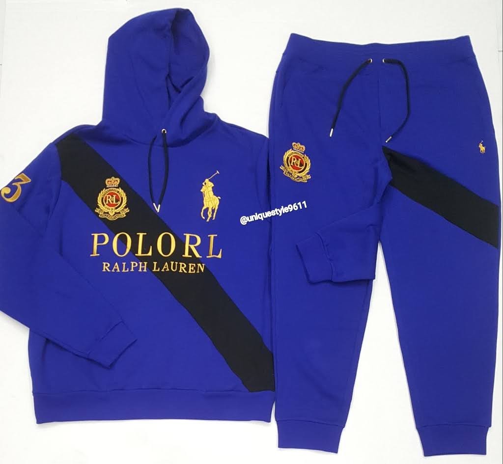 Nwt Polo Ralph Lauren Royal /Black Crest Pullover Hoodie with Royal/Black Crest Joggers
