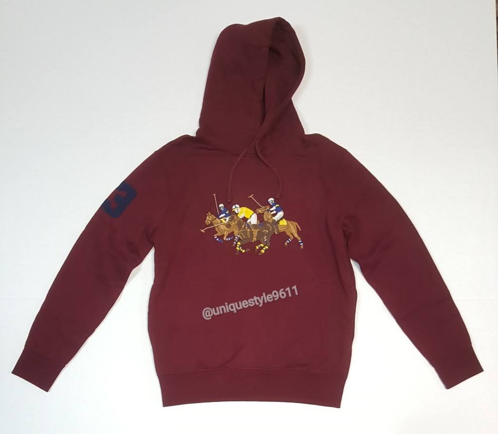 Nwt  Polo Ralph Lauren Burgundy Triple Pony Embroidered Hoodie