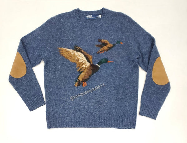 Nwt Polo Ralph Lauren Mallard Duck Suede Patch Wool Sweater - Unique Style