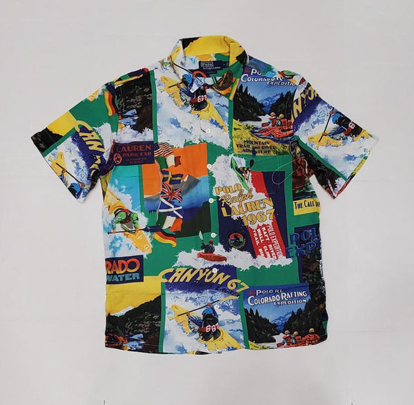 Nwt Polo Ralph Lauren Kayak Allover Classic Fit Camp Short Sleeve Button UP - Unique Style