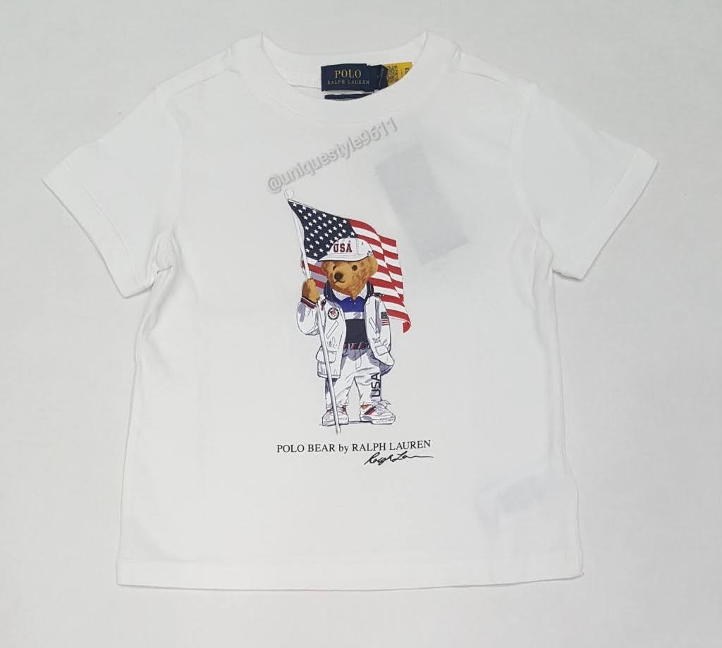 Nwt Kids Polo Ralph Lauren USA Flag Bear Boys Tee (2T-7T)
