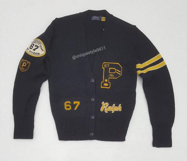 Nwt Polo Ralph Lauren Navy Patchwork Wool Cardigan - Unique Style