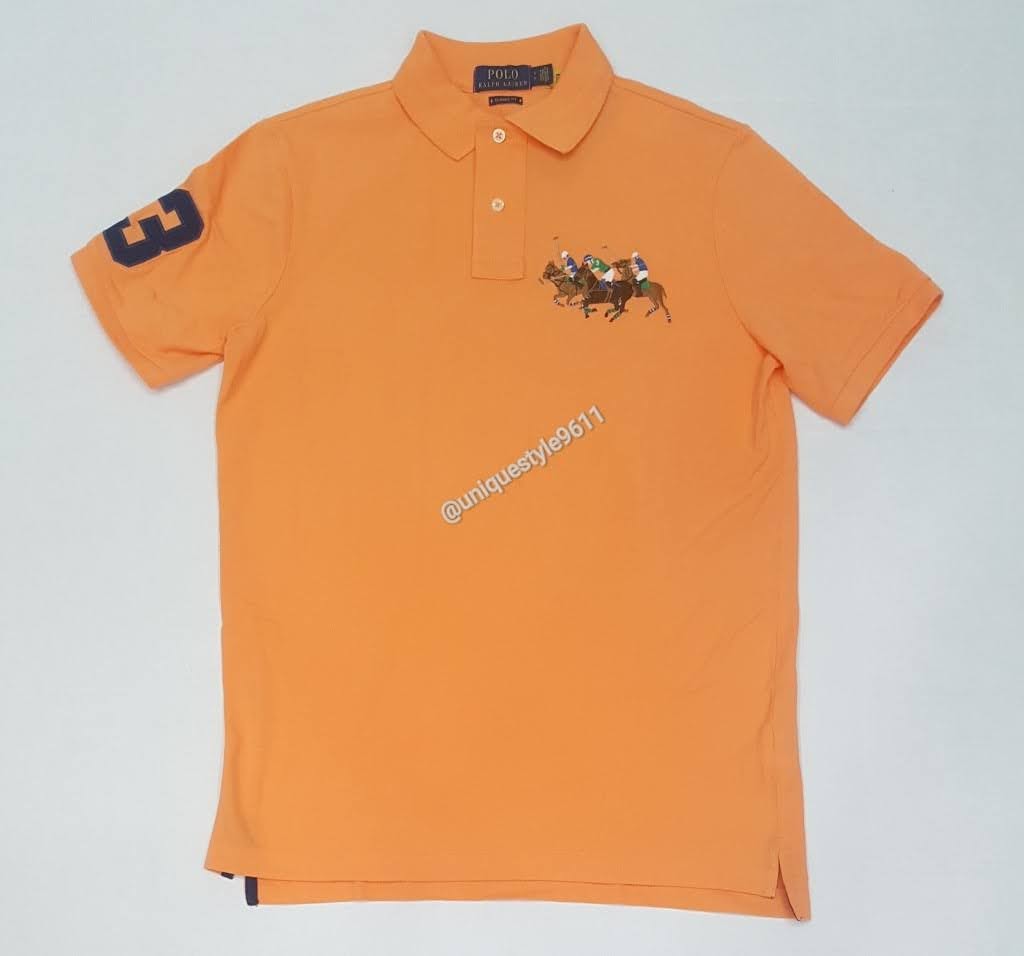 Nwt Polo Ralph Lauren Orange Triple Pony Front #3 in Navy Classic Fit Polo