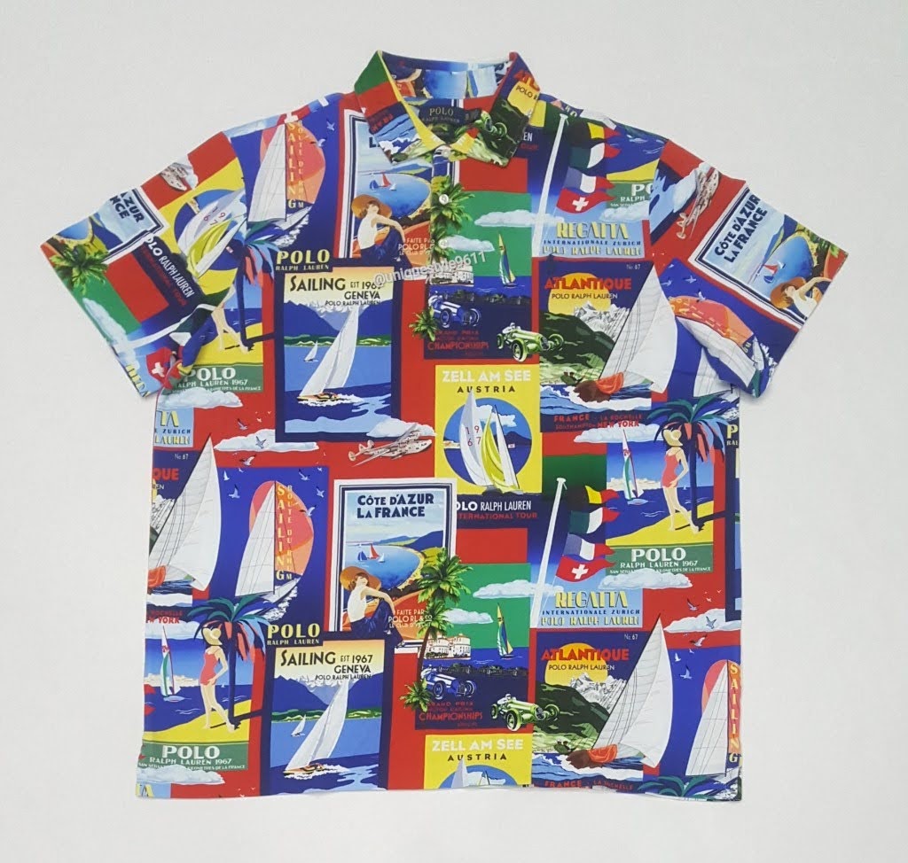 Nwt Polo Ralph Lauren Sailboat Allover Print Classic Fit Polo