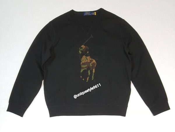 Nwt Polo Big & Tall Black Big Pony Chenille Embroidered Sweatshirt - Unique Style