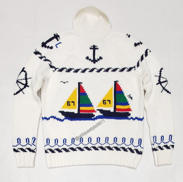 Nwt Polo Ralph Lauren White Sailboat Cardigan | Unique Style