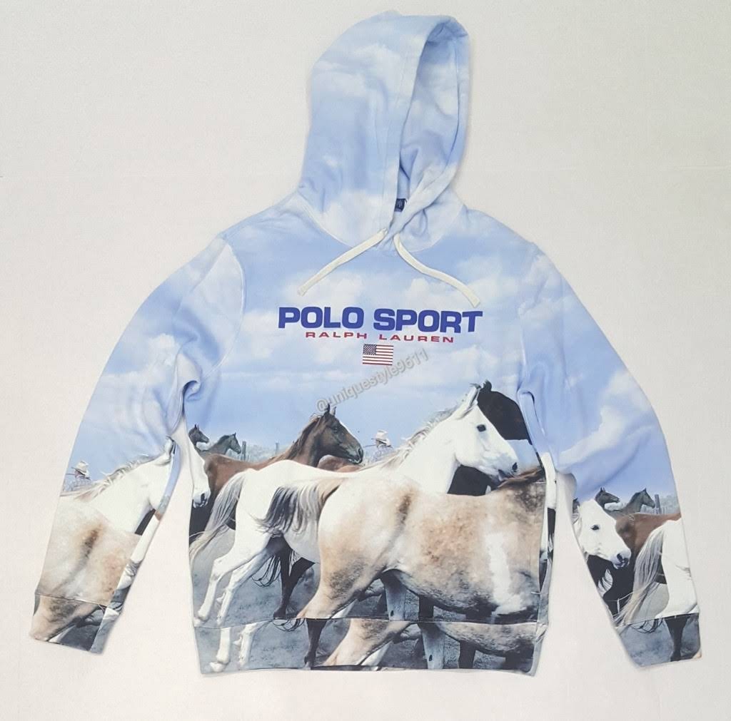 Nwt  Polo Ralph Lauren Allover Print Horses Polo Sport Hoodie