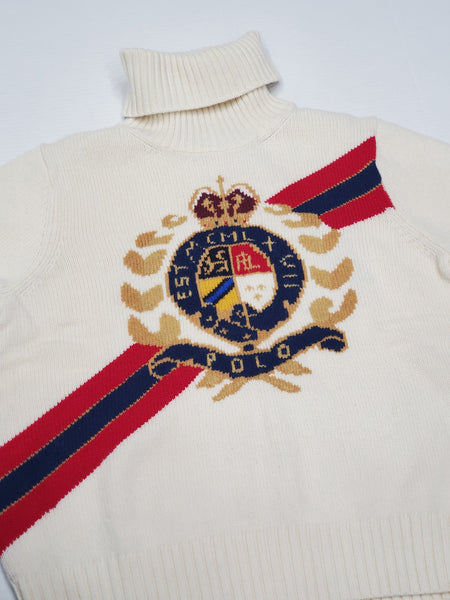Nwt Polo Ralph Lauren Women's Cream Crest Wool Turtleneck Sweater - Unique Style