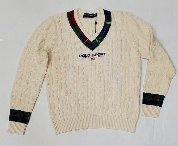 Nwt Polo Sport Beige Plaid V-Neck Spellout Sweater - Unique Style