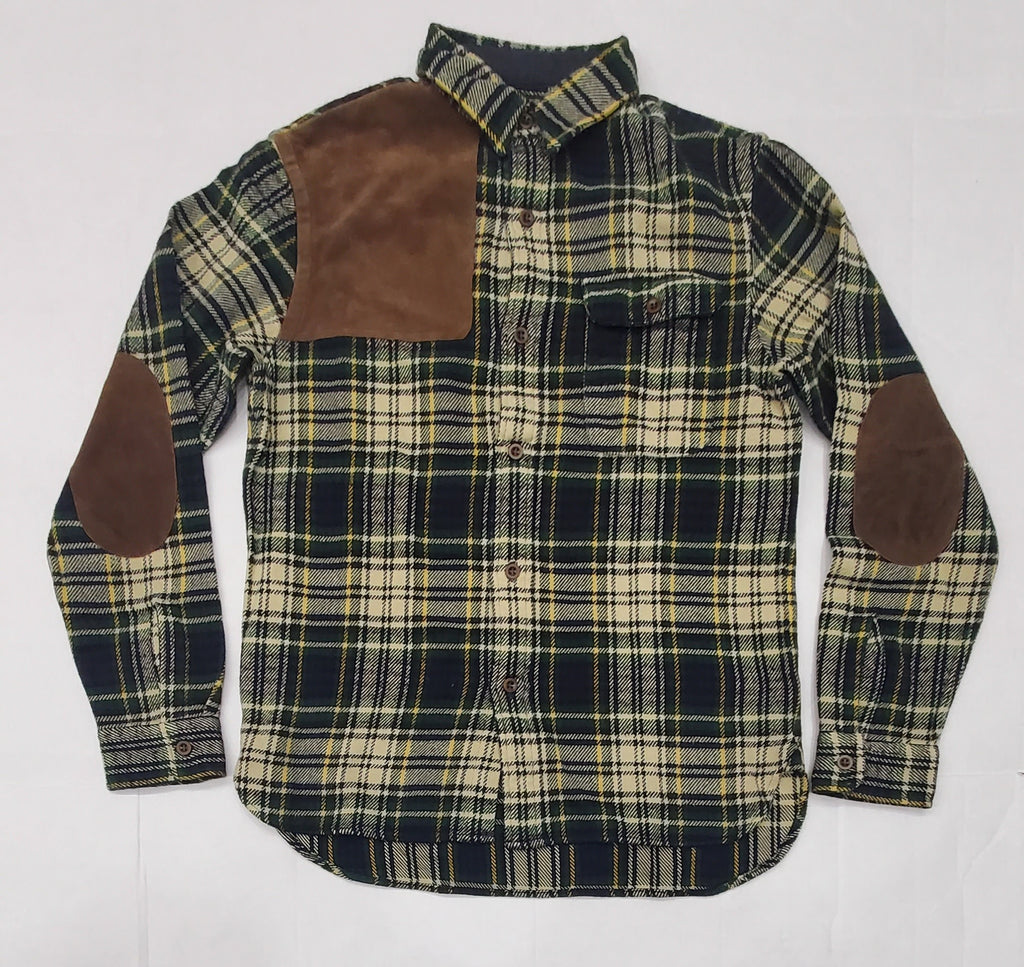 Nwt RRL Plaid Suede Elbows /Shoulders L/S Button Down