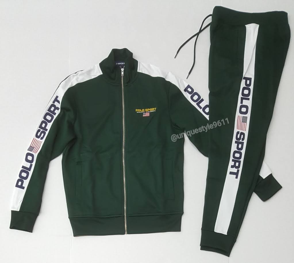 Nwt Polo Ralph Lauren Green/White Polo Sport Track Jacket With Matching Track Pants